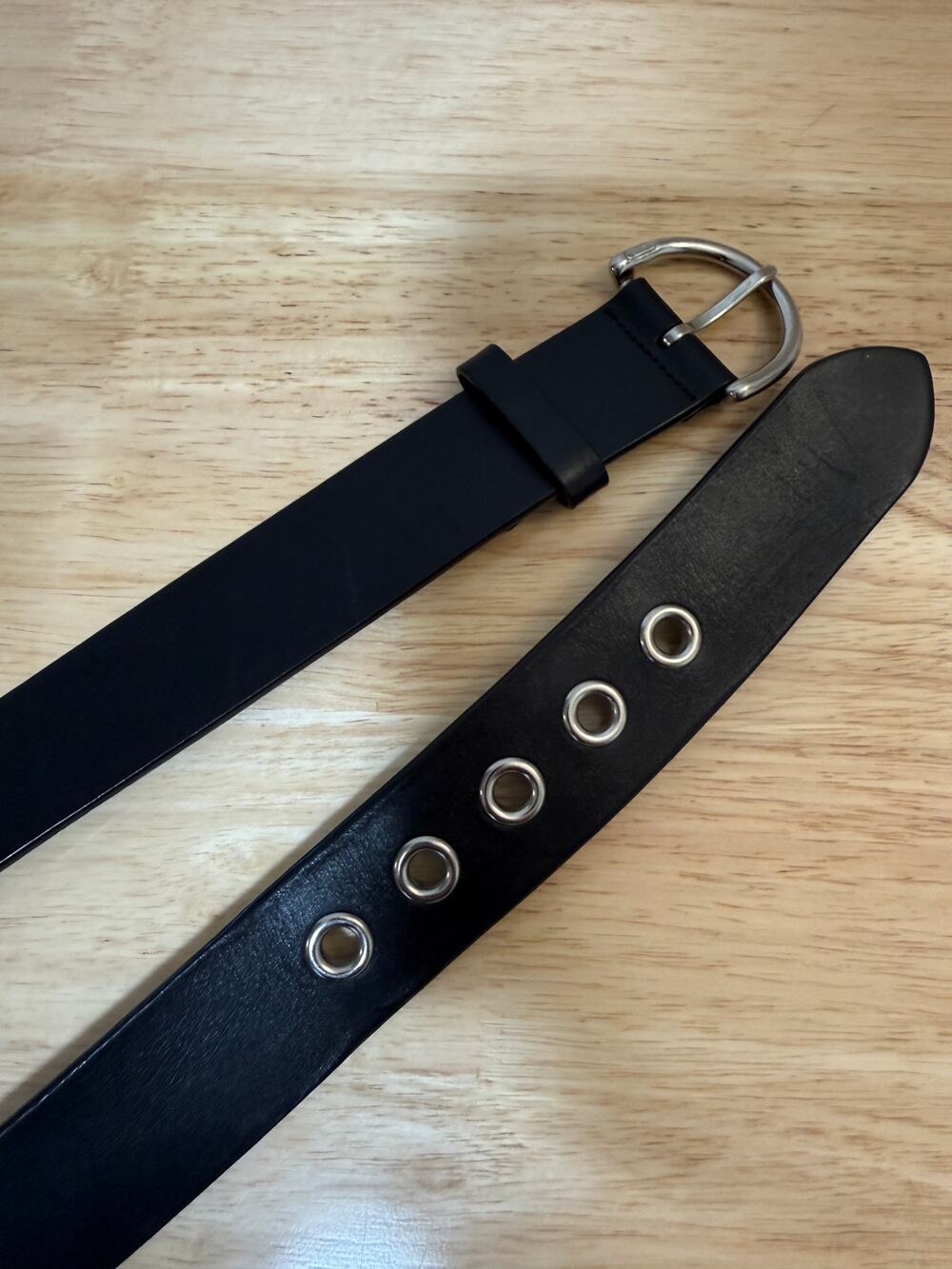 Coach Black Leather Belt Silver Buckle Grommet Eyelet 30-34